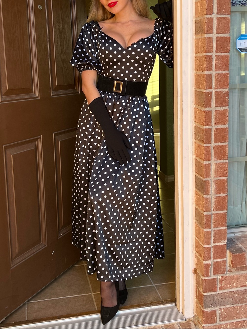 Vintage 1950s Black & White Polka Dot Fit & Flare Dress